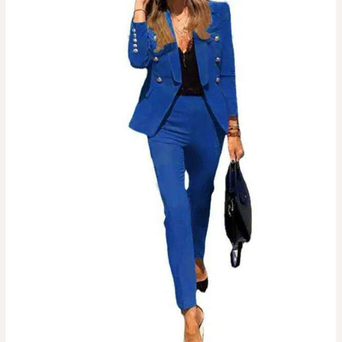 Casual Open Front Blazers Sets Red Pencil Pants Set Long Sleeve Work Office Jacket Blazer Suit Two Piece Office Lady Outfits - KIMLUD