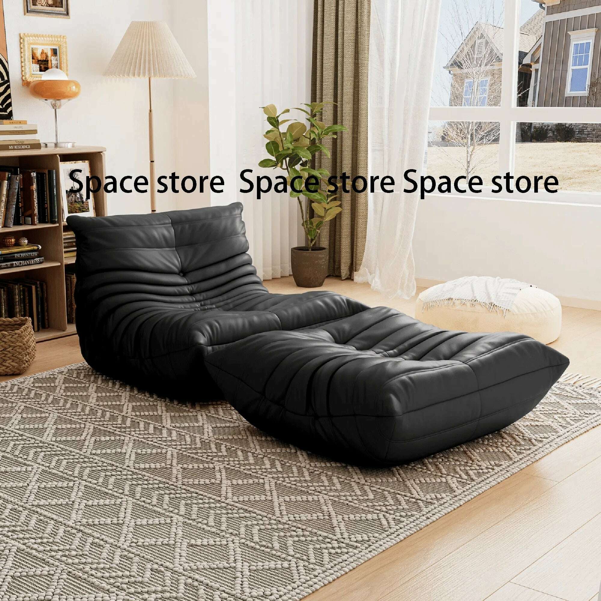 Caterpillar Sofa Living Room Single Bedroom Cloth Art Black Leather Lazy Man Sofa Bedroom Living Room Chair Sofa - KIMLUD