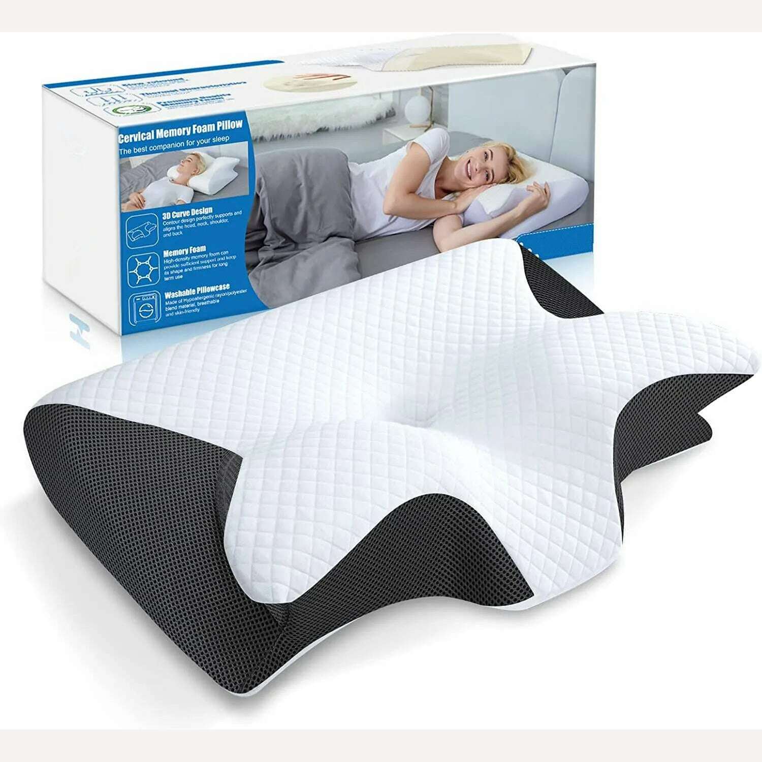 Cervical Memory Foam Pillow Contour Pillow for Neck and Shoulder Pain Orthopedic Sleep Neck Contour Pillow for Side Sleeping - KIMLUD