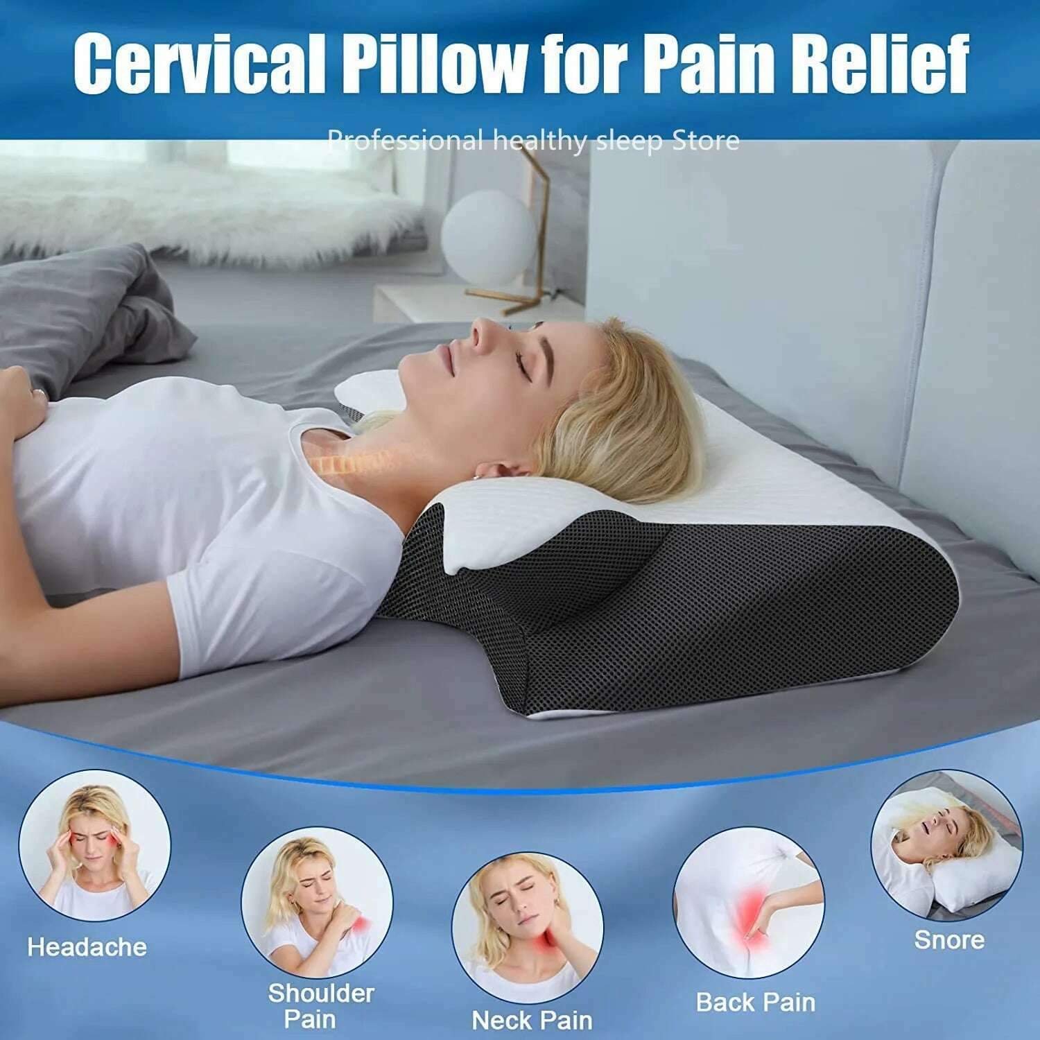 Cervical Memory Foam Pillow Contour Pillow for Neck and Shoulder Pain Orthopedic Sleep Neck Contour Pillow for Side Sleeping - KIMLUD