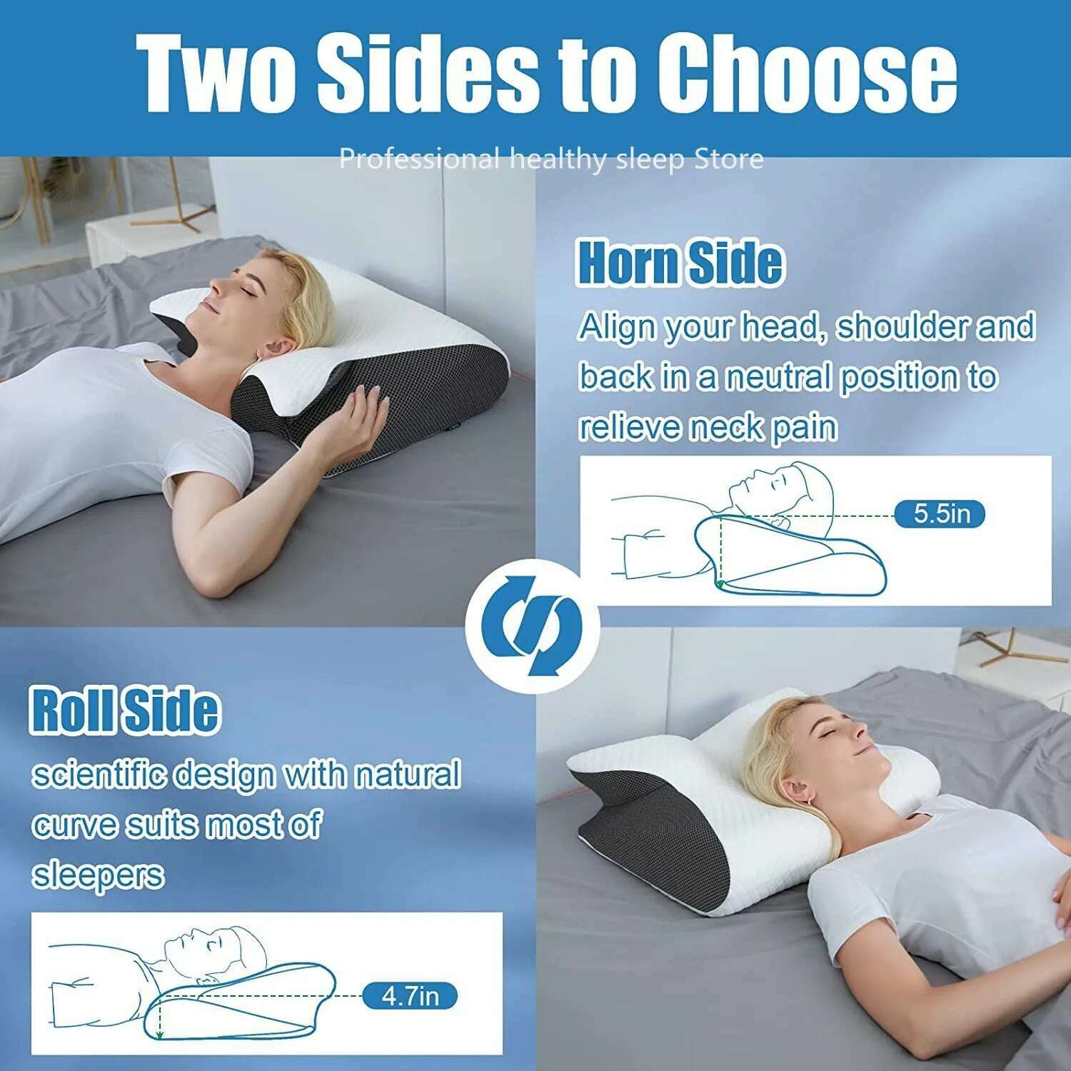 Cervical Memory Foam Pillow Contour Pillow for Neck and Shoulder Pain Orthopedic Sleep Neck Contour Pillow for Side Sleeping - KIMLUD