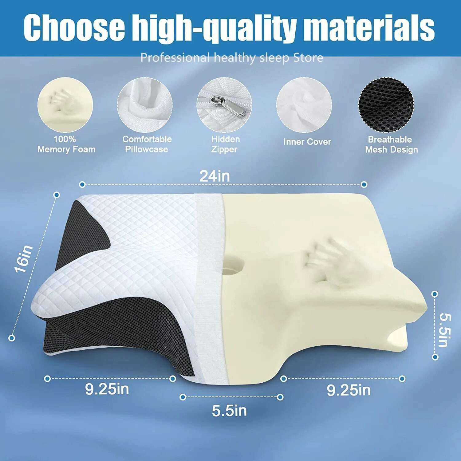 Cervical Memory Foam Pillow Contour Pillow for Neck and Shoulder Pain Orthopedic Sleep Neck Contour Pillow for Side Sleeping - KIMLUD