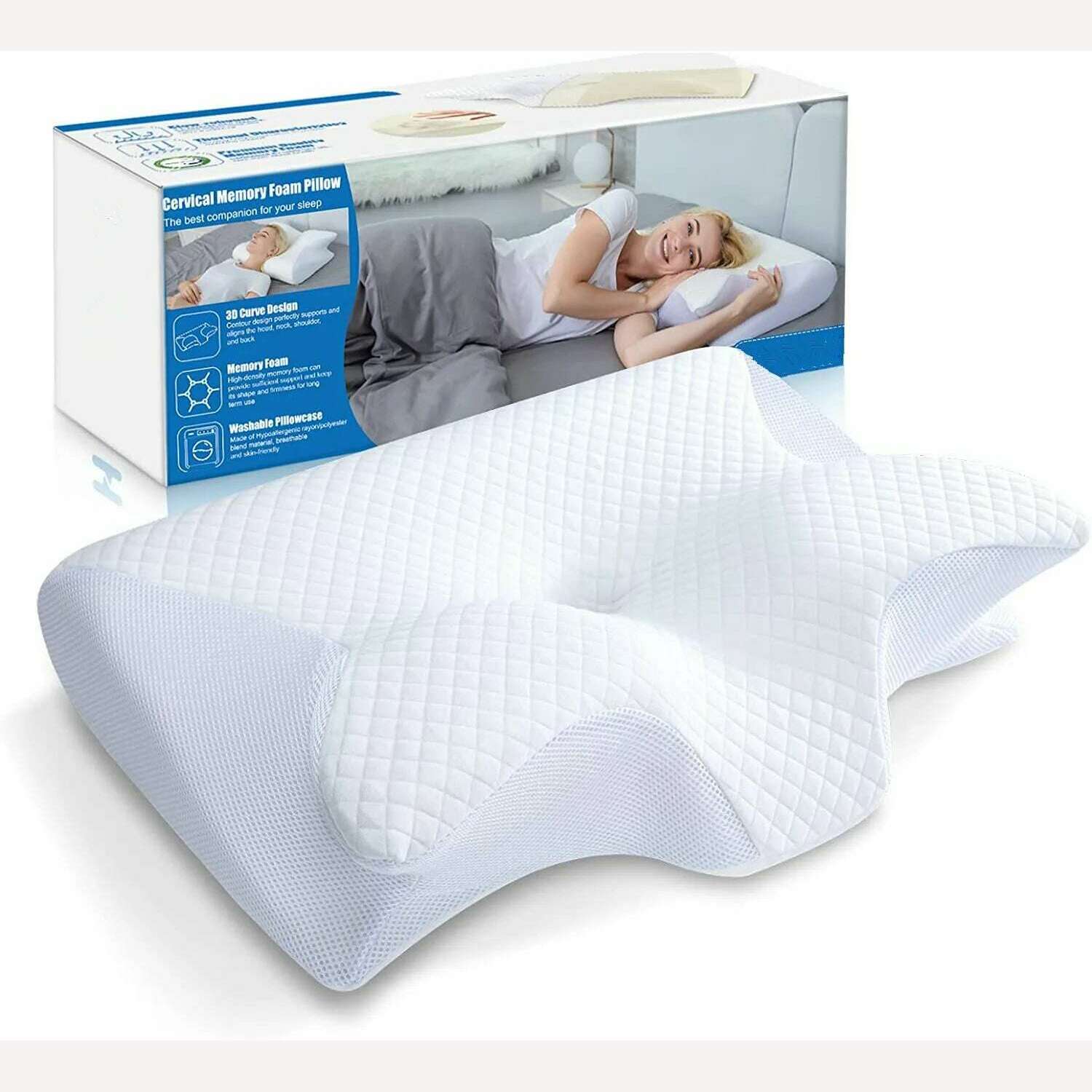 Cervical Memory Foam Pillow Contour Pillow for Neck and Shoulder Pain Orthopedic Sleep Neck Contour Pillow for Side Sleeping - KIMLUD