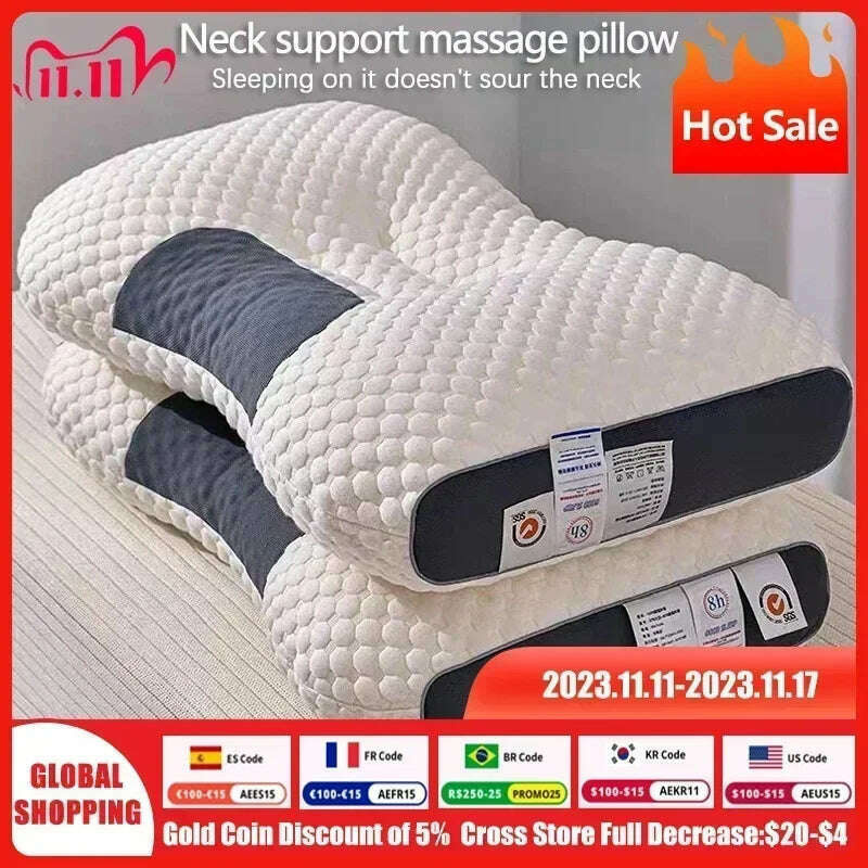 KIMLUD, Cervical Orthopedic Neck Pillow Help Sleep And Protect The Pillow Neck Household Soybean Fiber SPA Massage Pillow For Sleeping, 700g  900g 2pcs, KIMLUD APPAREL - Womens Clothes