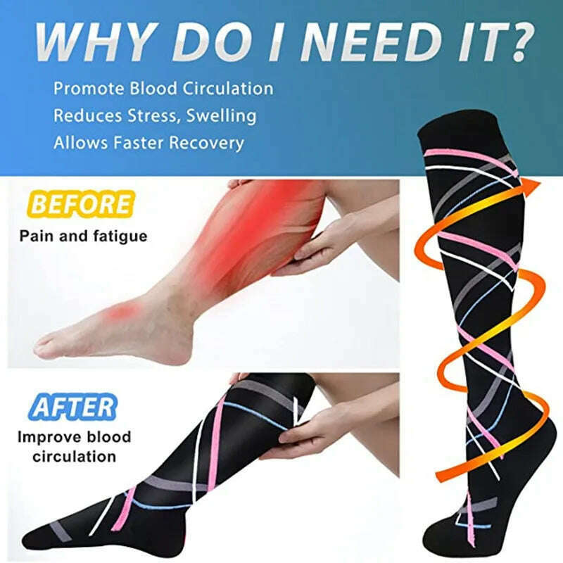 KIMLUD, CFS Compression Socks Women Men Knee Stocking 20-30mmHg Edema Diabetes Varicose Veins Nurse Compression Socks Running Sport Sock, KIMLUD Womens Clothes