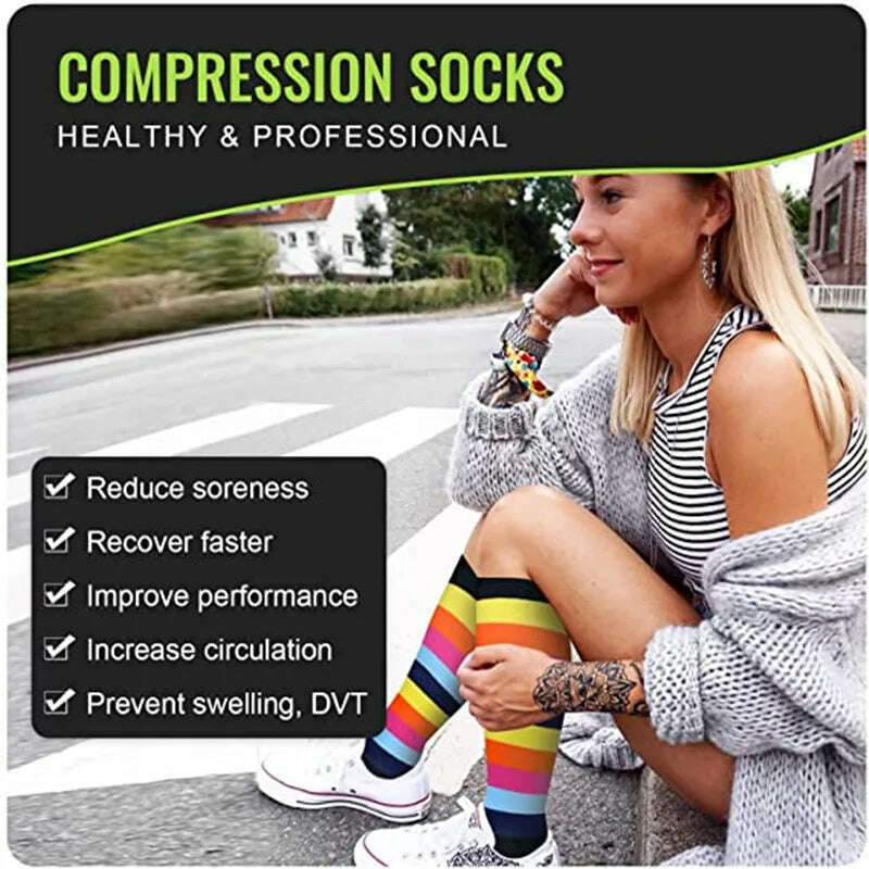 KIMLUD, CFS Compression Socks Women Men Knee Stocking 20-30mmHg Edema Diabetes Varicose Veins Nurse Compression Socks Running Sport Sock, KIMLUD Womens Clothes