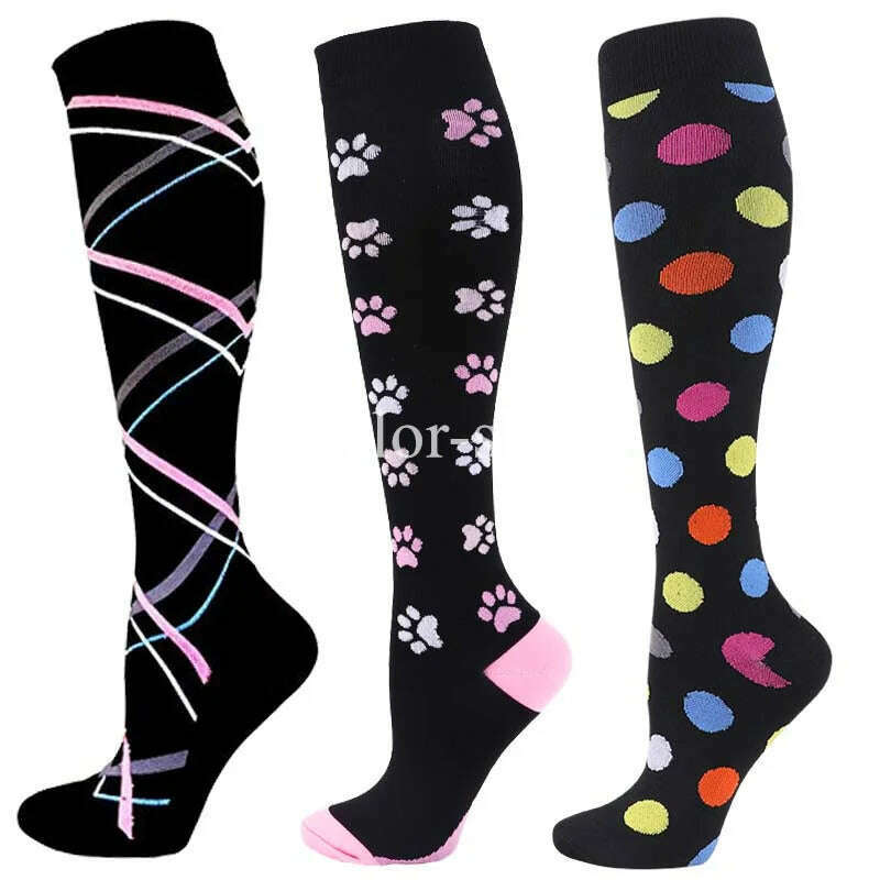 KIMLUD, CFS Compression Socks Women Men Knee Stocking 20-30mmHg Edema Diabetes Varicose Veins Nurse Compression Socks Running Sport Sock, MIX003-373 / L-XL   EU 41-45, KIMLUD APPAREL - Womens Clothes