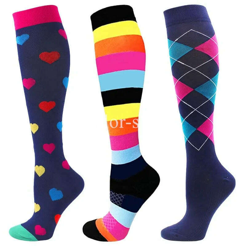 KIMLUD, CFS Compression Socks Women Men Knee Stocking 20-30mmHg Edema Diabetes Varicose Veins Nurse Compression Socks Running Sport Sock, MIX003-23 / S-M   EU 35-41, KIMLUD APPAREL - Womens Clothes