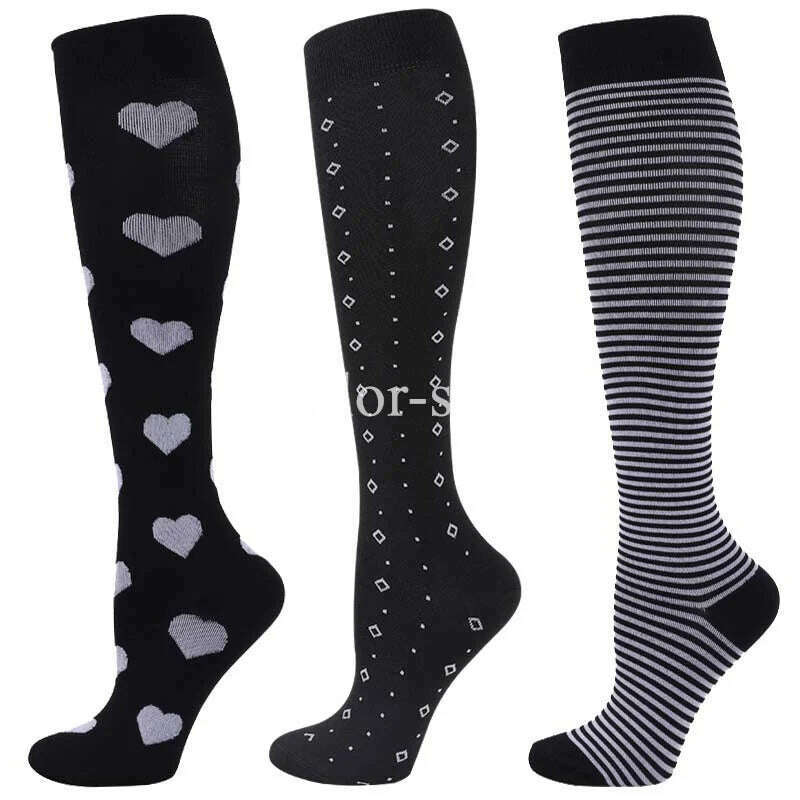 KIMLUD, CFS Compression Socks Women Men Knee Stocking 20-30mmHg Edema Diabetes Varicose Veins Nurse Compression Socks Running Sport Sock, MIX003-371 / S-M   EU 35-41, KIMLUD APPAREL - Womens Clothes