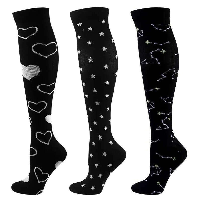 KIMLUD, CFS Compression Socks Women Men Knee Stocking 20-30mmHg Edema Diabetes Varicose Veins Nurse Compression Socks Running Sport Sock, MIX003-369 / S-M   EU 35-41, KIMLUD APPAREL - Womens Clothes