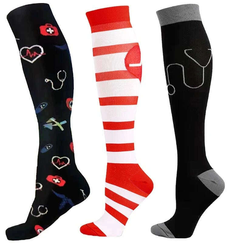 KIMLUD, CFS Compression Socks Women Men Knee Stocking 20-30mmHg Edema Diabetes Varicose Veins Nurse Compression Socks Running Sport Sock, MIX003-379 / L-XL   EU 41-45, KIMLUD APPAREL - Womens Clothes