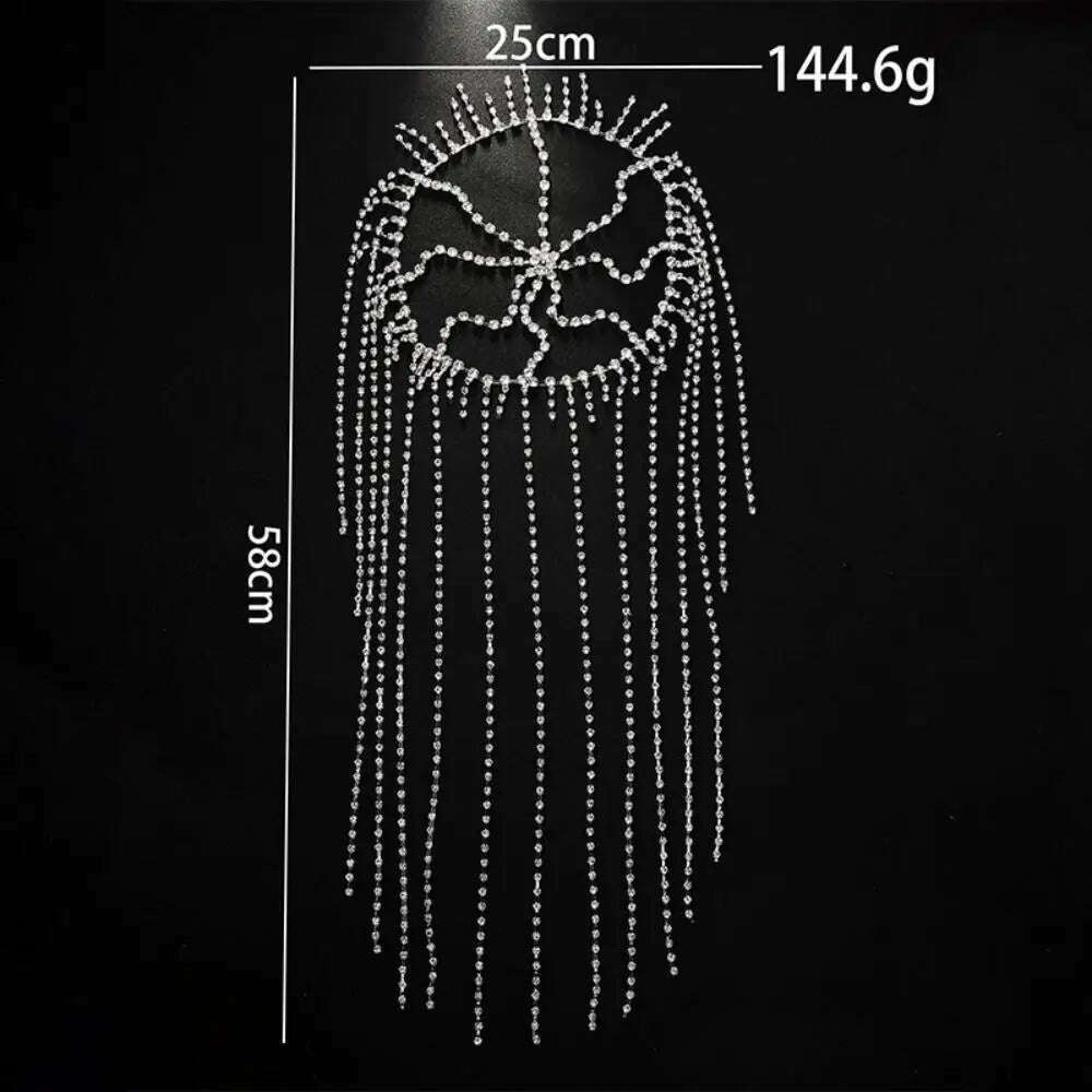 KIMLUD, Charming Crystal Tassel Headpiece Chain Hat Stage Performance Jewelry Long Multilayer Rhinestone Hair Chain Tiara Nightclub, KIMLUD Womens Clothes