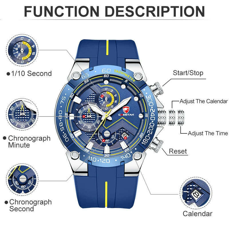 CHEETAH New Watches Mens Luxury Brand Big Dial Watch Men Waterproof Quartz Wristwatch Sports Chronograph Clock Relogio Masculino - KIMLUD