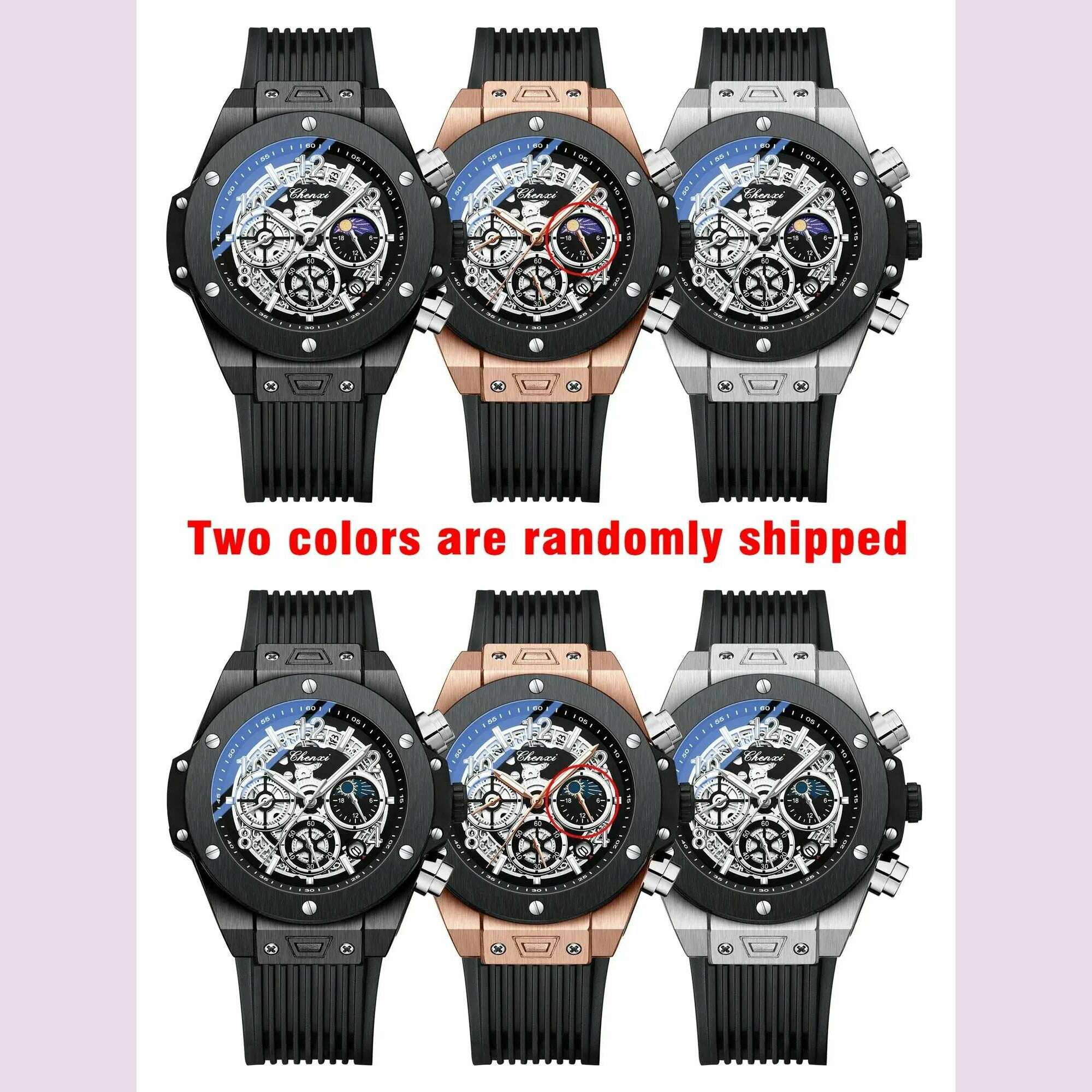 KIMLUD, CHENXI Fashion Silicone Chronograph Watch Men Multifunctional Cool Luminous Quartz Starry Lunar Phases Timing Sport Wristwatches, KIMLUD Womens Clothes