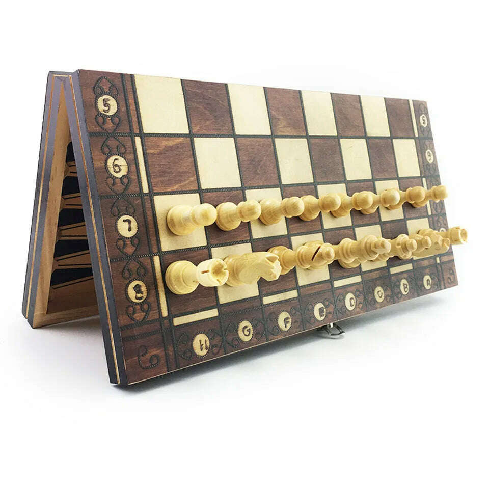 Chesse International Chess Game Super Checkers 3 in 1 Chess Wooden Travel Chess Set Folding Chessboard Backgammon - KIMLUD