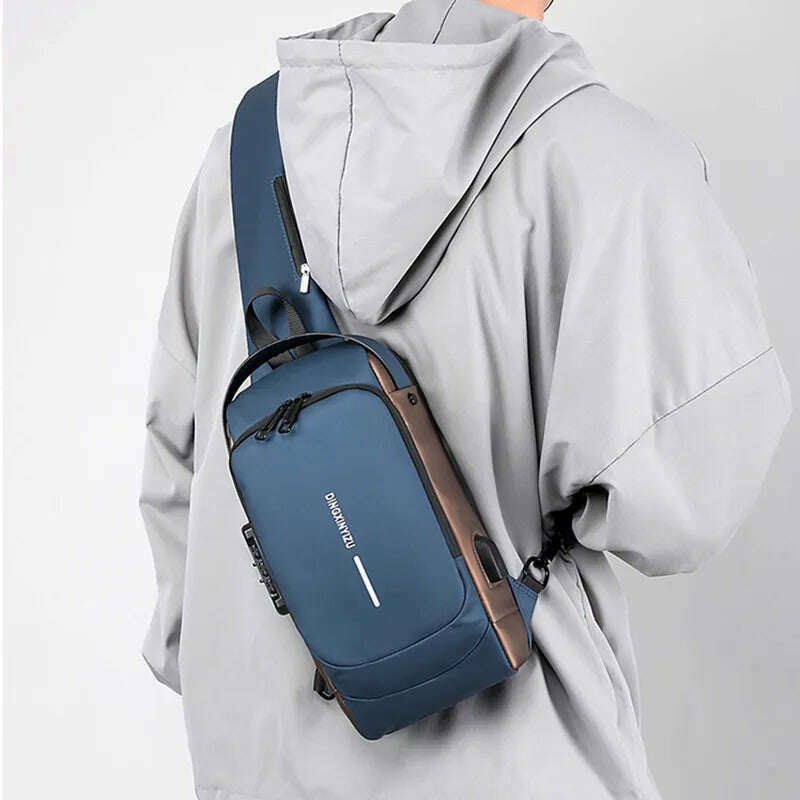 Chest Bag for Men Crossbody Bag Waterproof USB Shoulder Bag Anti-Theft Travel Messenger Chest Sling Pack Fashion Luxury Designer - KIMLUD