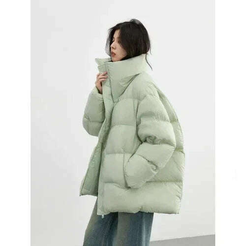 KIMLUD, CHIC VEN Women Down Coats Long Sleeve New Soft Solid Lightweight Bread Down Jacket Female Warm Coat Lapel Outerwear Winter 2023, Light Green / S, KIMLUD APPAREL - Womens Clothes