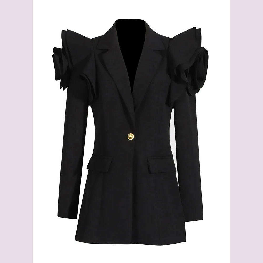 CHICEVER Patchwork Appliques Temperament Blazers For Women Notched Collar Long Sleeve Spliced Pockets Solid Slim Blazer Female - KIMLUD