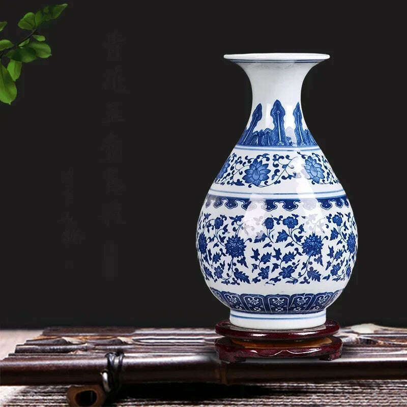 KIMLUD, Chinese Jingdezhen Blue White Porcelain Ceramic Vase Ornaments Desktop Crafts Smooth Surface Home Decoration Furnishing Articles, KIMLUD Womens Clothes