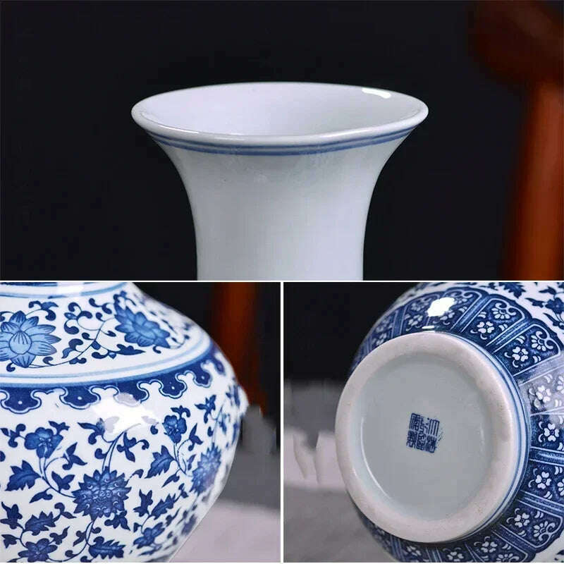 KIMLUD, Chinese Jingdezhen Blue White Porcelain Ceramic Vase Ornaments Desktop Crafts Smooth Surface Home Decoration Furnishing Articles, KIMLUD Womens Clothes