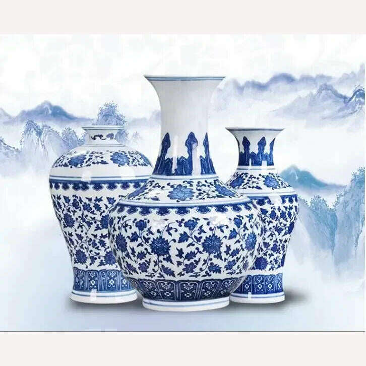 KIMLUD, Chinese Jingdezhen Blue White Porcelain Ceramic Vase Ornaments Desktop Crafts Smooth Surface Home Decoration Furnishing Articles, KIMLUD Womens Clothes