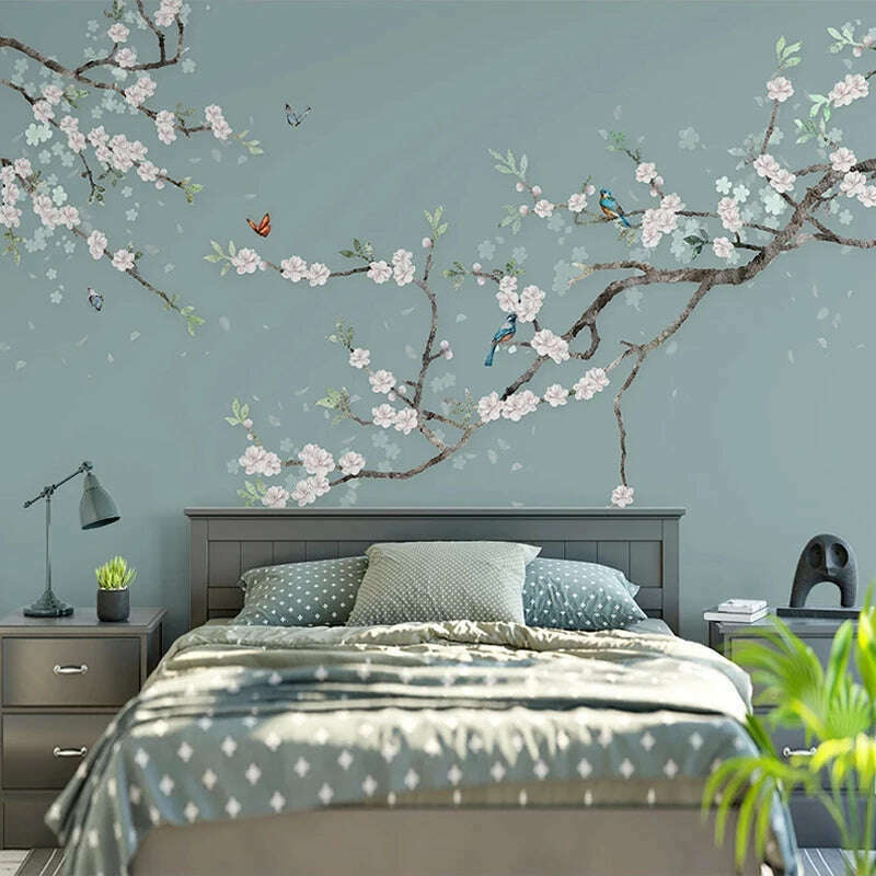 KIMLUD, Chinese Style Hand Painted Flower And Bird Sofa TV Background 3D Photo Wallpaper Modern Bedroom Living Room Mural Wall Covering, KIMLUD Womens Clothes