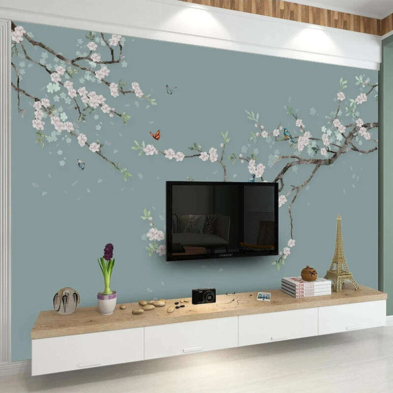 KIMLUD, Chinese Style Hand Painted Flower And Bird Sofa TV Background 3D Photo Wallpaper Modern Bedroom Living Room Mural Wall Covering, KIMLUD Womens Clothes