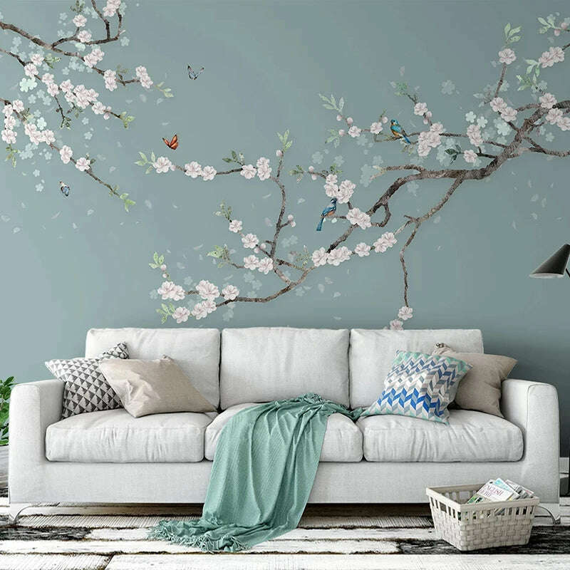 KIMLUD, Chinese Style Hand Painted Flower And Bird Sofa TV Background 3D Photo Wallpaper Modern Bedroom Living Room Mural Wall Covering, KIMLUD Womens Clothes