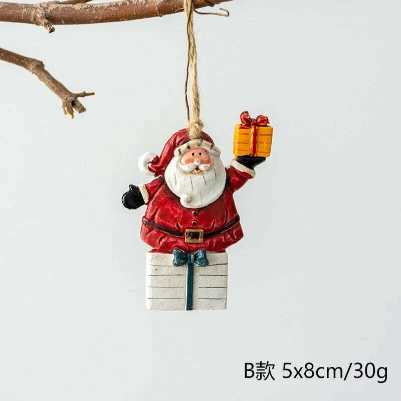 Christmas Decoration Crafts Small Resin Pendant Cute Horse Reindeer Pattern Design Xmas Tree Pendant Christmas Tree Decorations - KIMLUD