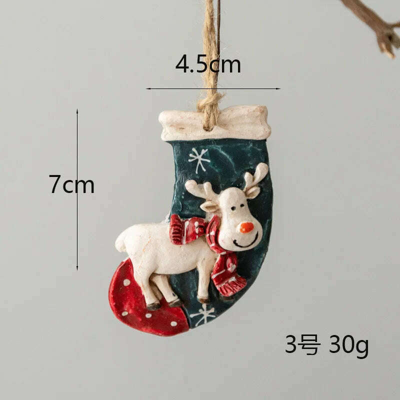 Christmas Decoration Crafts Small Resin Pendant Cute Horse Reindeer Pattern Design Xmas Tree Pendant Christmas Tree Decorations - KIMLUD