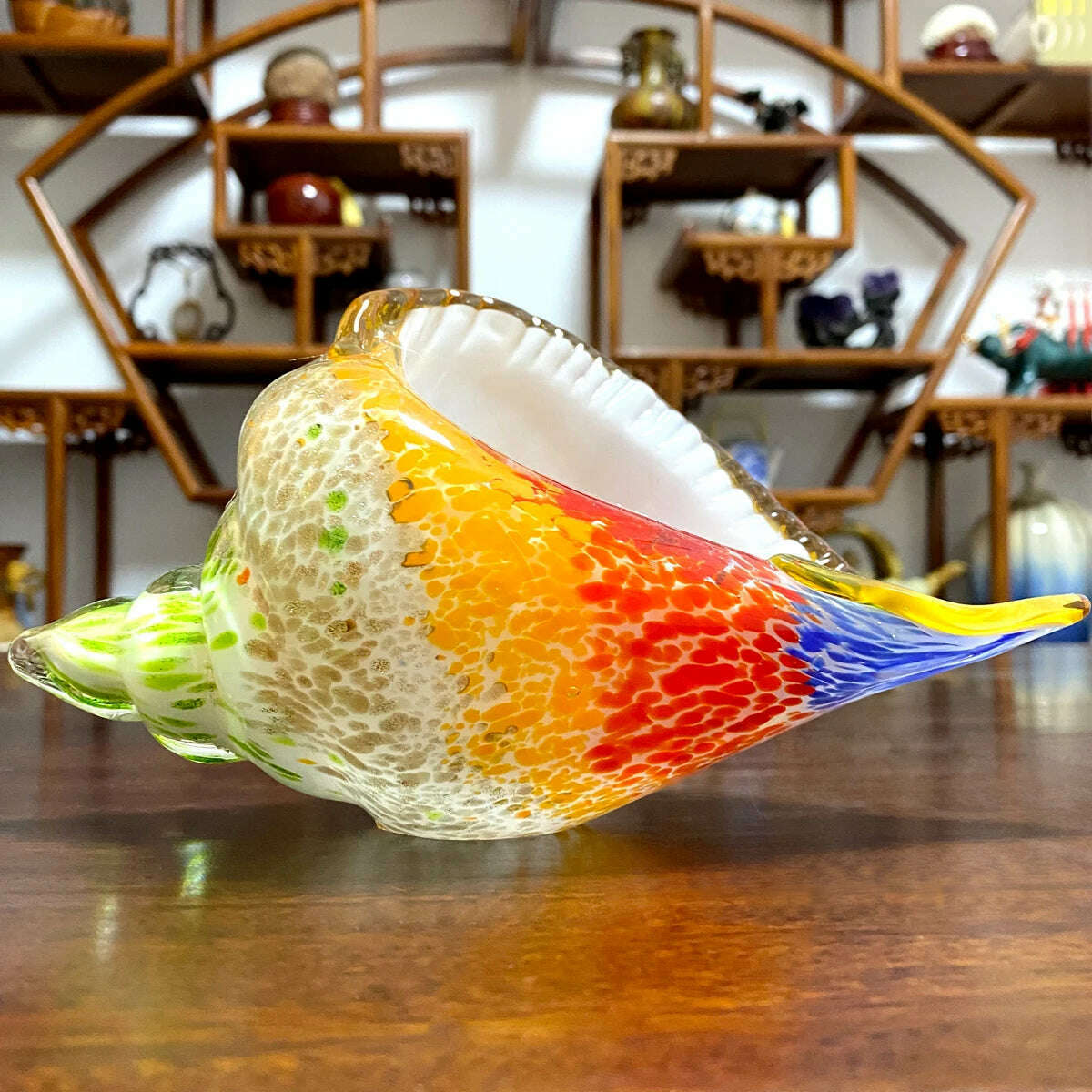 KIMLUD, Christmas Gift Hand Blown Glass Seashell Conch Figurines Sculpture Fish Tank Table Decor Ocean Multicolor Nautical, KIMLUD Womens Clothes