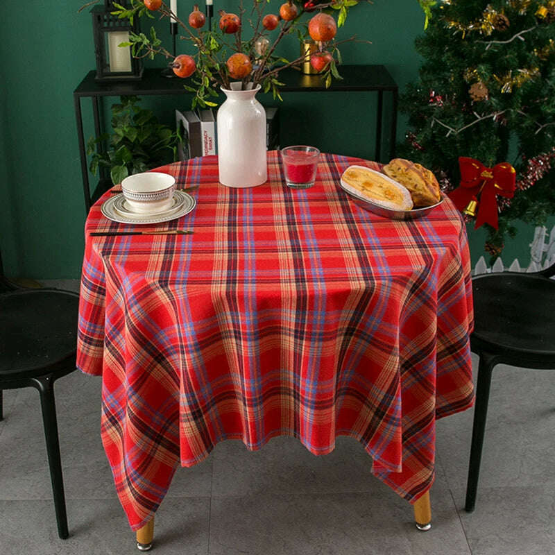 Christmas Tablecloth Green Plaid 2024 New Year Table Cover Family Gathering Restaurant Photo Atmosphere Party Home Decorations - KIMLUD