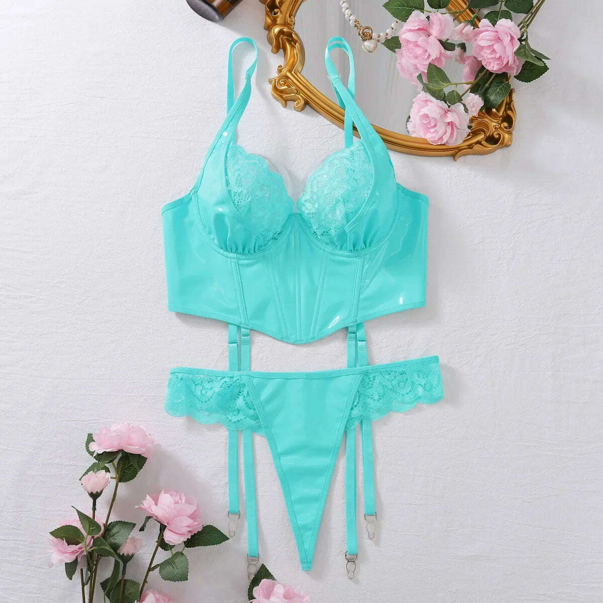 KIMLUD, CHUANGERM Lingerie Fancy Female Lingerie Set Underwear Embroidery Floral Luxury Lace Bra And Panty Fine Sexy Transparent Exotic, Blue / S, KIMLUD APPAREL - Womens Clothes