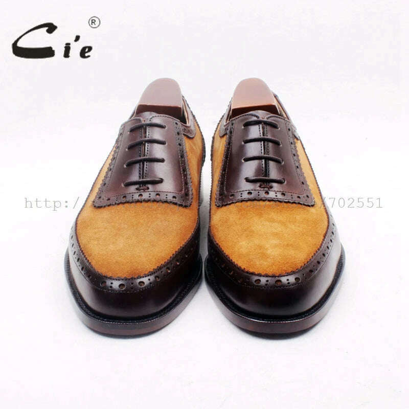 cie Custom Handmade Round Toe Brown Suede Matching Genuine Calf LeatherDark Brown Men's Oxford Shoe No.OX712 adhesive craft - KIMLUD