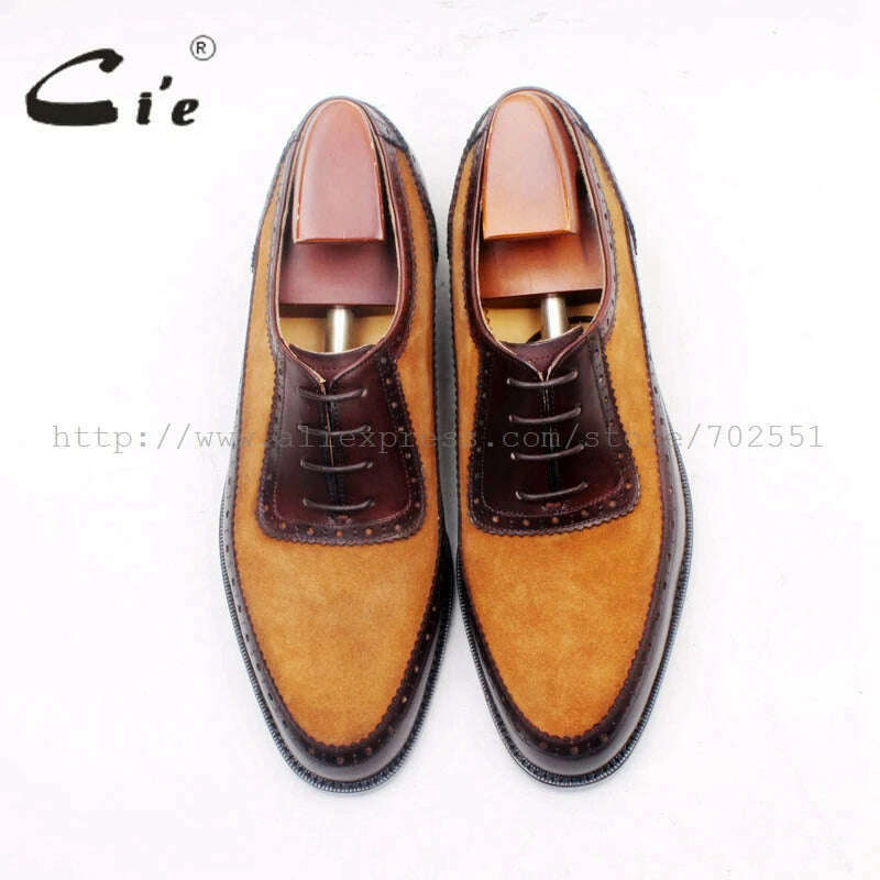 cie Custom Handmade Round Toe Brown Suede Matching Genuine Calf LeatherDark Brown Men's Oxford Shoe No.OX712 adhesive craft - KIMLUD