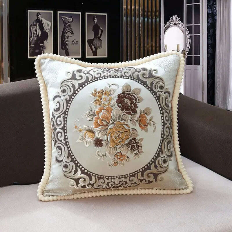 KIMLUD, Classic Europe Style Pillowcase Cushion Cover Home Decorative Sofa Cushion Cover Chair Car Throw Pillow Case, Beige11 / 480mm*480mm, KIMLUD APPAREL - Womens Clothes