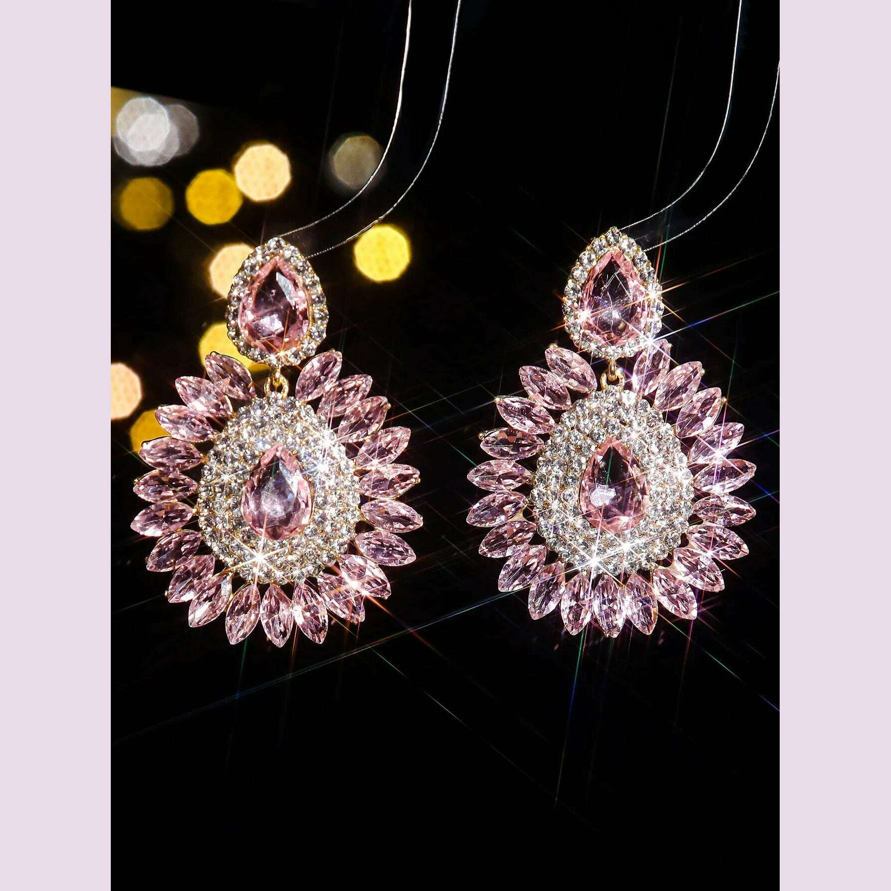 KIMLUD, Classic luxury colored glass rhinestone sunflower earrings design sense of fashion personality temperament versatile earrings, STE037GL-P, KIMLUD APPAREL - Womens Clothes