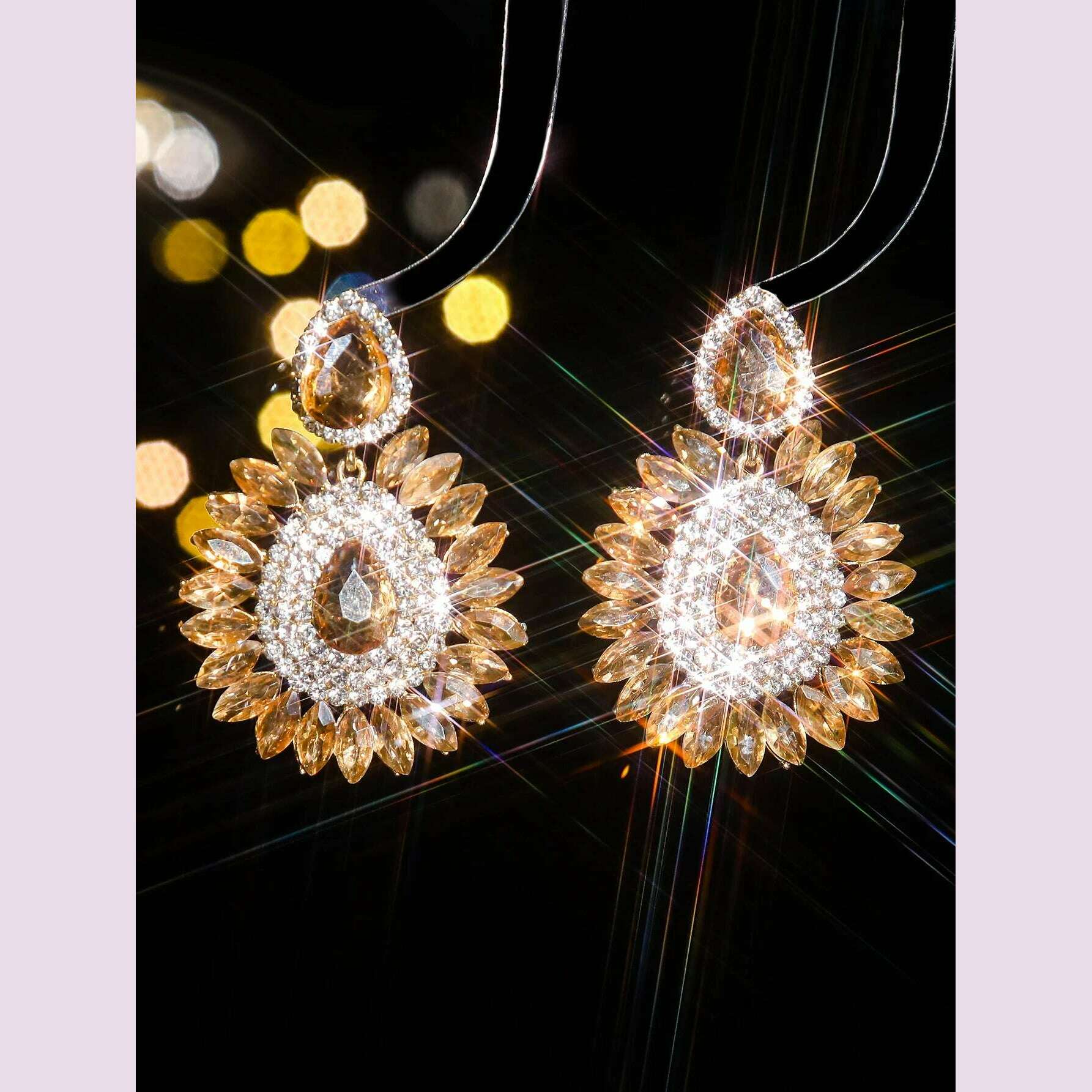 KIMLUD, Classic luxury colored glass rhinestone sunflower earrings design sense of fashion personality temperament versatile earrings, STE037GL-LT, KIMLUD APPAREL - Womens Clothes