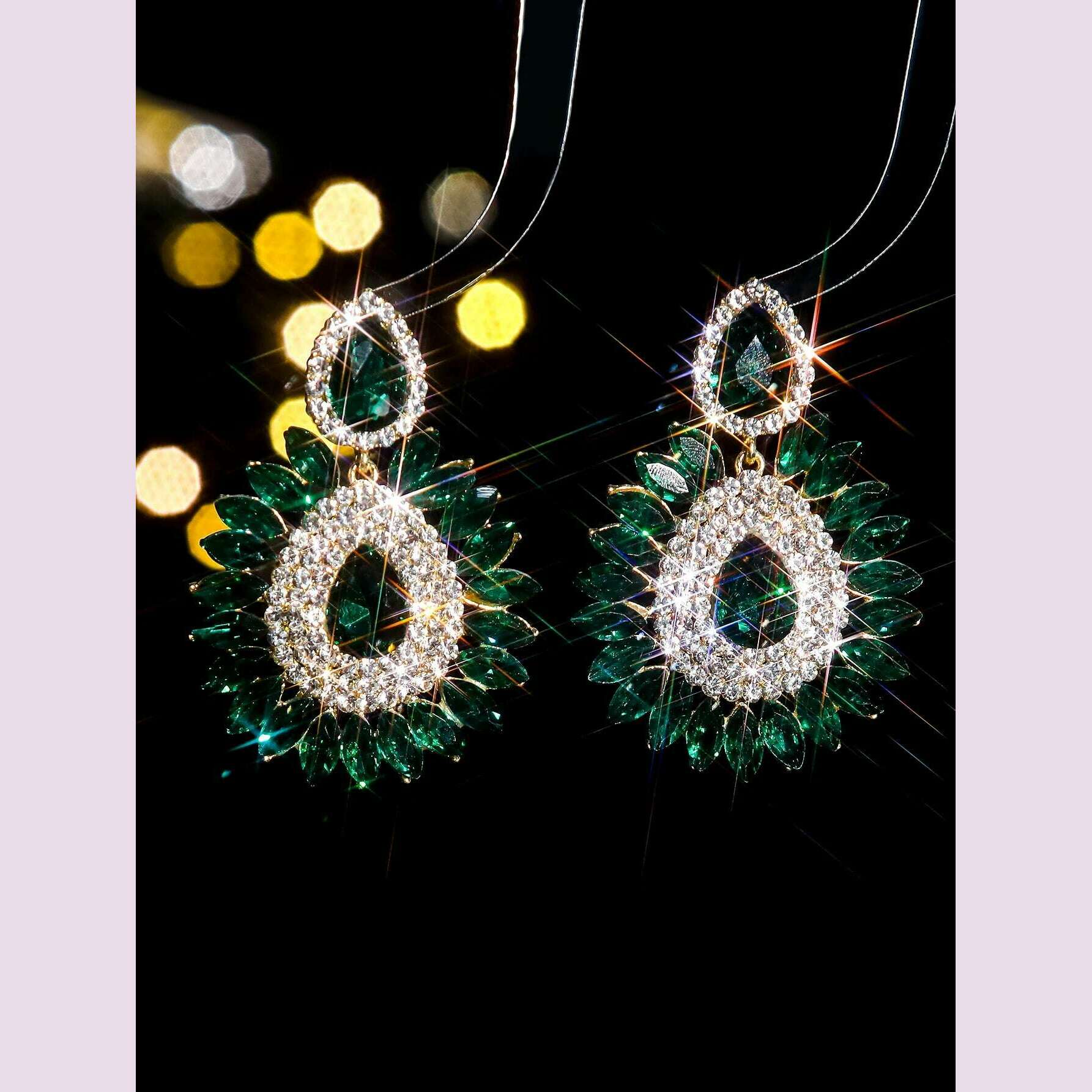 KIMLUD, Classic luxury colored glass rhinestone sunflower earrings design sense of fashion personality temperament versatile earrings, STE037GL-EM, KIMLUD APPAREL - Womens Clothes