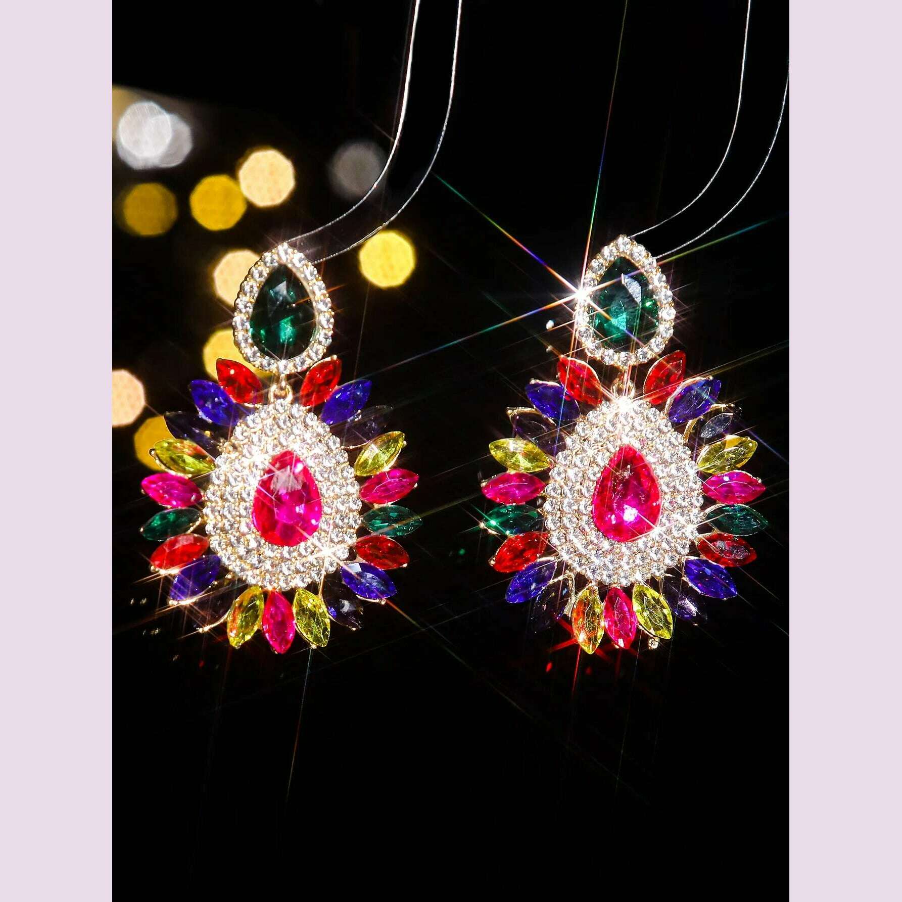 KIMLUD, Classic luxury colored glass rhinestone sunflower earrings design sense of fashion personality temperament versatile earrings, STE037GL-CF, KIMLUD APPAREL - Womens Clothes