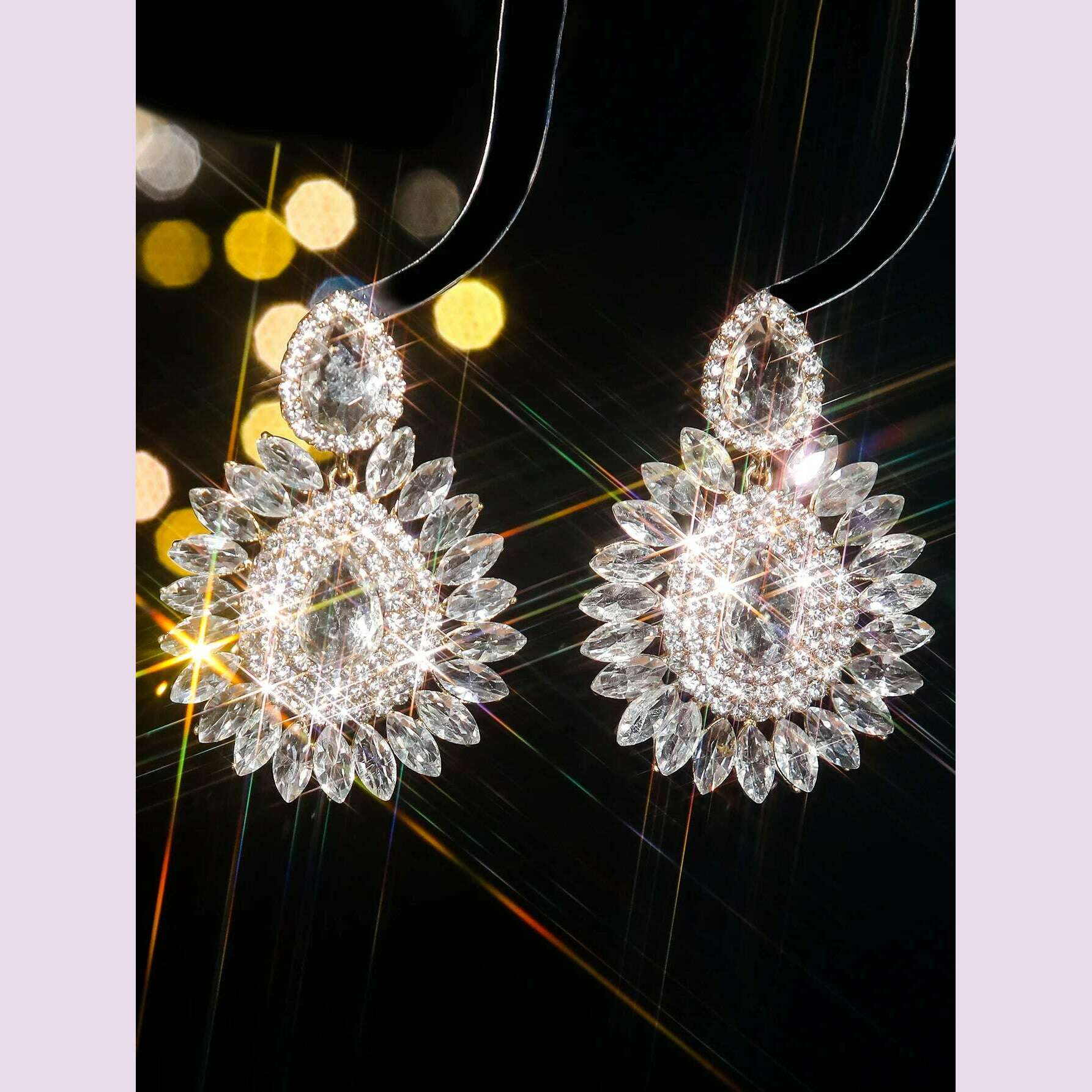 KIMLUD, Classic luxury colored glass rhinestone sunflower earrings design sense of fashion personality temperament versatile earrings, STE037GL-W, KIMLUD APPAREL - Womens Clothes