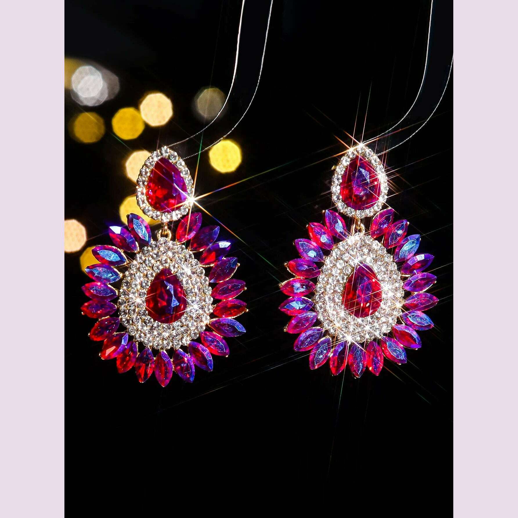 KIMLUD, Classic luxury colored glass rhinestone sunflower earrings design sense of fashion personality temperament versatile earrings, STE037GL-RAB, KIMLUD APPAREL - Womens Clothes