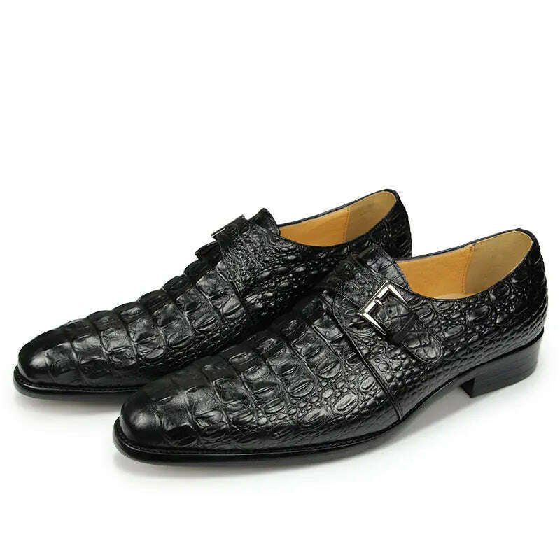 KIMLUD, Classic Luxury Men's Alligator Leather Printed Shoe: Casual Wedding Evening Buckle Shoe in Red Hand Slip Design for Men, KIMLUD Womens Clothes