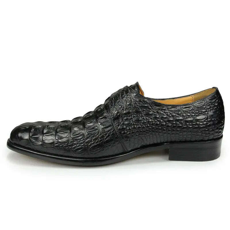 Classic Luxury Men's Alligator Leather Printed Shoe: Casual Wedding Evening Buckle Shoe in Red Hand Slip Design for Men - KIMLUD