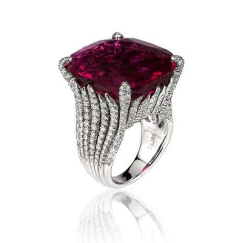 Classic Luxury Real Solid Silver Color Ring 3Ct AAA+ Zircon Wedding Jewelry Rings Engagement for Women Girls Xmas Gift - KIMLUD