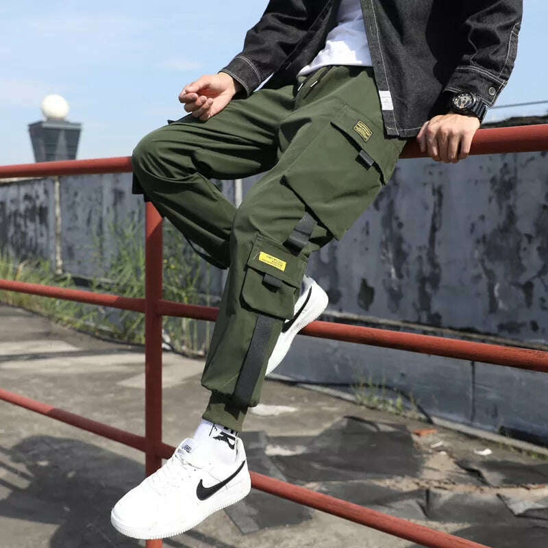 KIMLUD, Classic Streetwear Casual Men Ribbons Harem Jogging Pants Male Slim Fit Spring Cargo Pants Multi-Pockets Women Trousers Jo, S / K2, KIMLUD APPAREL - Womens Clothes