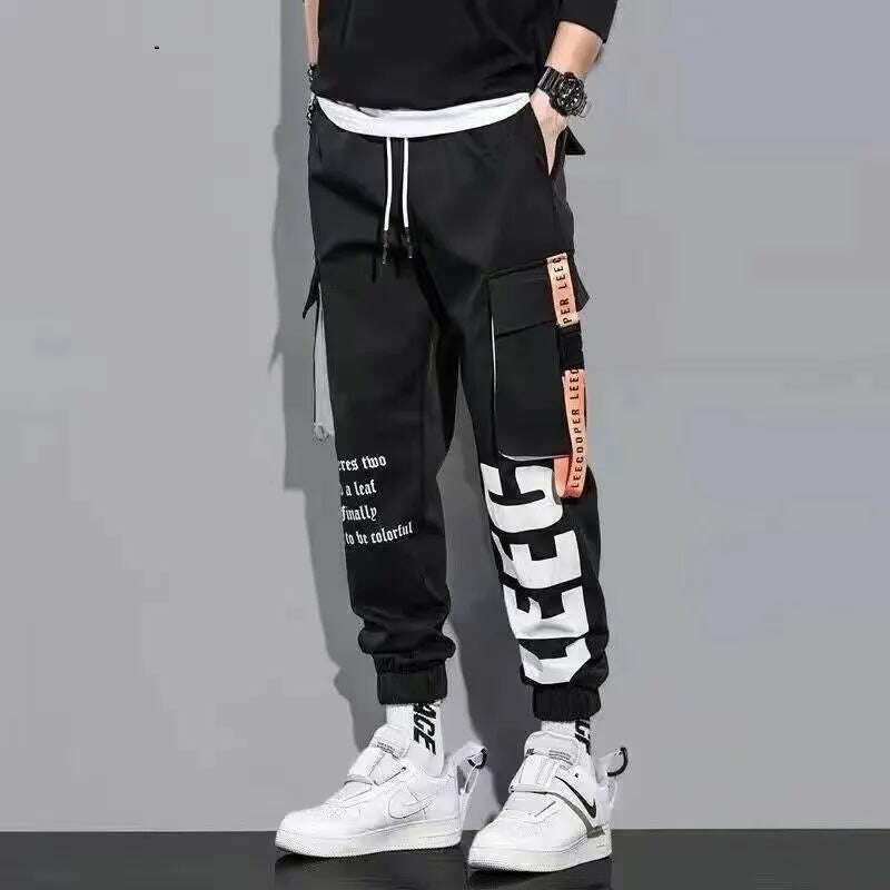 KIMLUD, Classic Streetwear Casual Men Ribbons Harem Jogging Pants Male Slim Fit Spring Cargo Pants Multi-Pockets Women Trousers Jo, S / k14, KIMLUD APPAREL - Womens Clothes