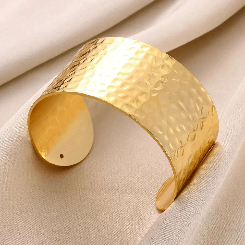 Classic Wrinkle Texture Openning Bangle Bracelet For Women Exquisite Cuff Bracelet Stainless Steel Hand Ornament Punk Jewelry - KIMLUD