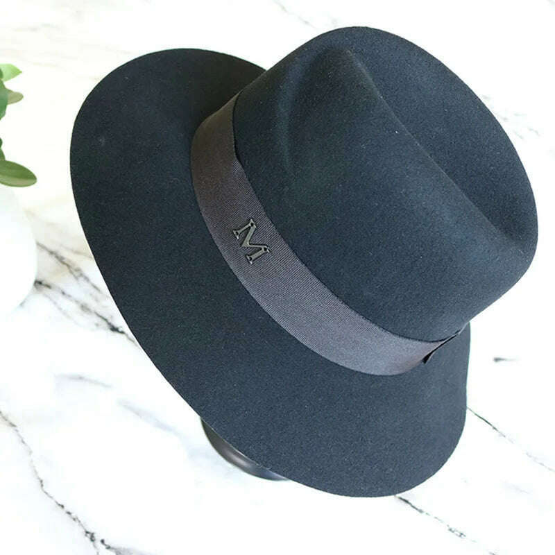 KIMLUD, Classical Black Wide Brim Women Hat Wool Fedora Hat Ladies Panama Cloche Hat for Wedding Dress Derby Church Hats Warm, KIMLUD Womens Clothes