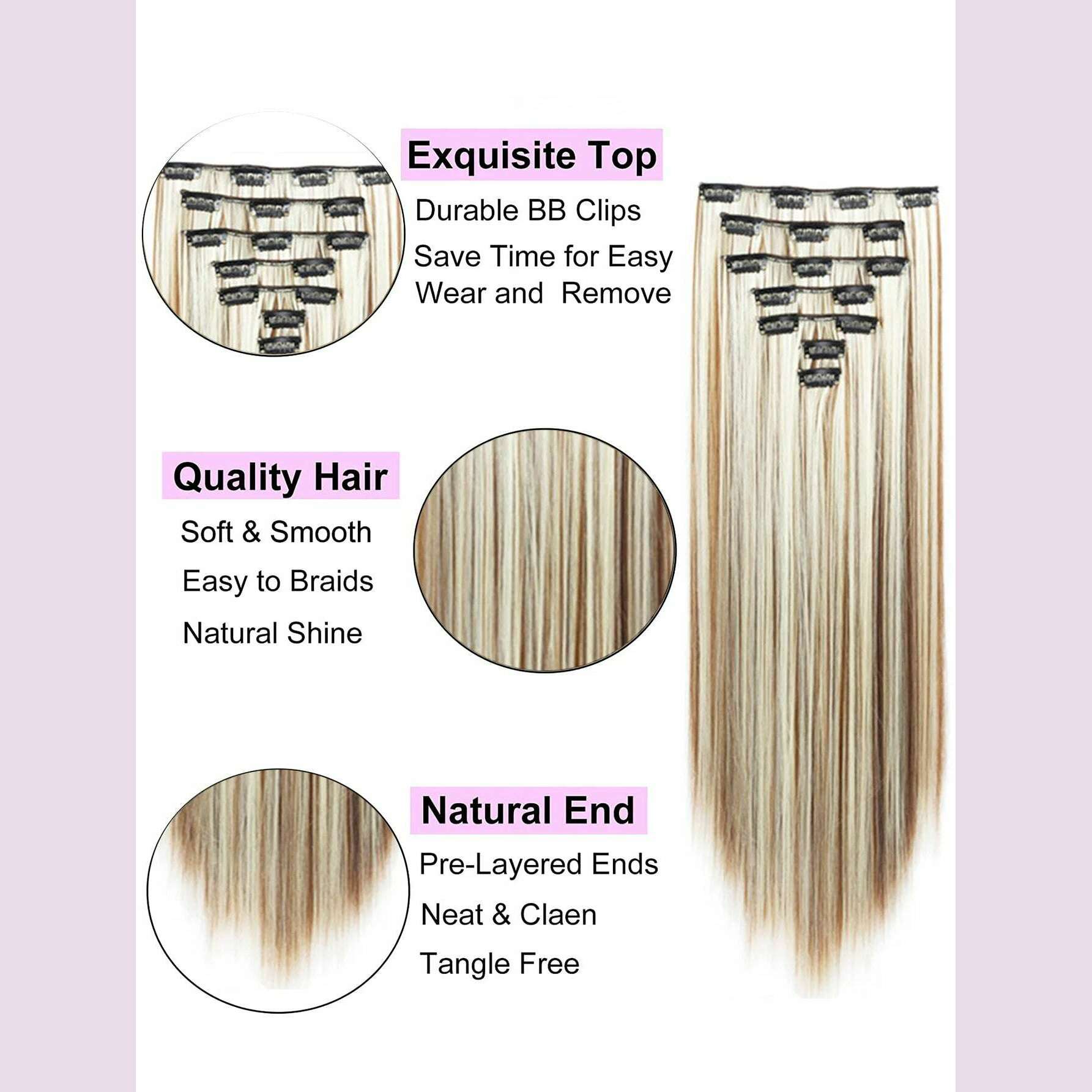 Clip in Hair Extensions 22 Inch Brown Mix Blonde Long Hair Extensions Clip Ins 7PCS Soft Synthetic Hairpieces for Women - KIMLUD